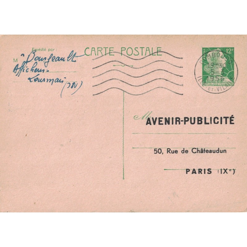 MULLER - CARTE POSTALE - ILLE ET VILAINE - LOURMAIS - REPIQUAGE AVENIR-PUBLICITE - 19-3-1956 - PUB