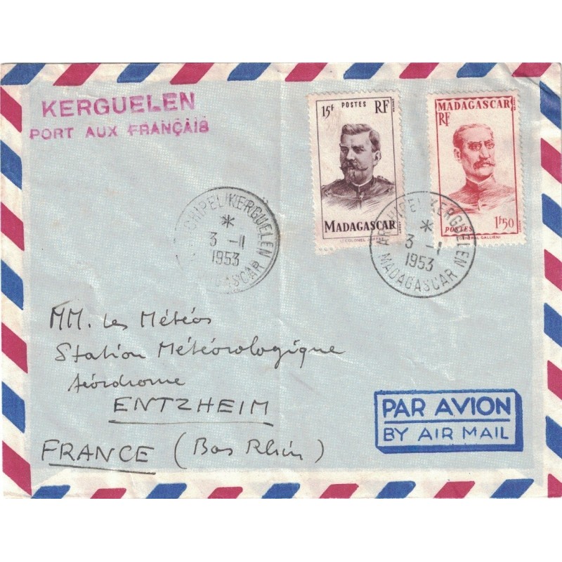TAAF - MADAGASCAR - ARCHIPEL DES KERGUELEN - 3-1-1953 - NAVIRE RAVITAILLEUR LE "VERCORS"