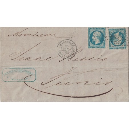 BOUCHE DU RHONE - MARSEILLE BOITE MOBILE - EMPIRE N°29x2  POUR LA TUNISIE - 17 JANVIER 1868.