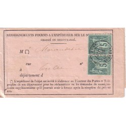 CORREZE - TULLE - SAGE - N°75x2 SUR AVIS DE RENSEIGNEMENT SUR LE SORT D'UN OBJET CHARGE - 25-7-1881.