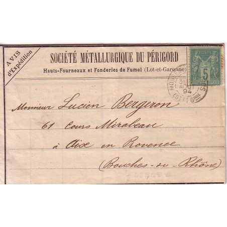 LOT ET GARONNE - MONSEMPRON-LIBOS - N°75 - LE 7-8-1894 - ENTETE METALLURGIE DU PERIGORD A FUMEL.