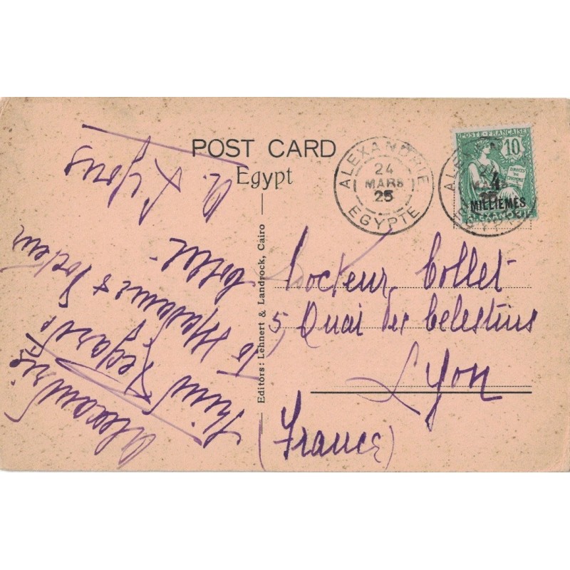 EGYPTE - ALEXANDRIE - TYPE MOUCHON AVEC SURCHARGE - SUR CARTE POSTALE DU 24-3-1925.