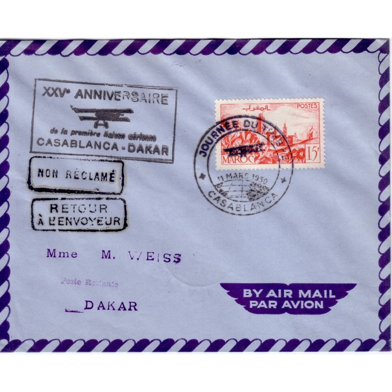 MAROC - ANNIVERSAIRE 1er LIAISON CASABLANCA-DAKAR LE 11-3-1950