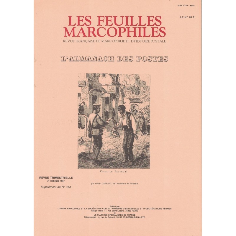 LES FEUILLES MARCOPHILES - L'ALMANACH DES POSTES - HUBERT CAPPART - 1987.