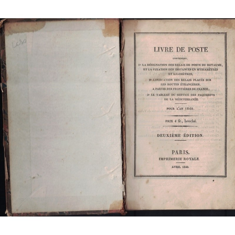 LIVRE DE POSTE - POUR L'AN 1840 - IMPRIMERIE ROYALE.