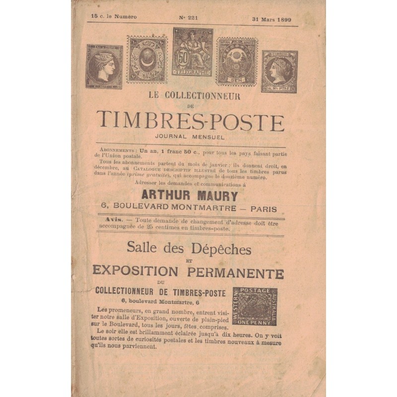 LE COLLECTIONNEUR DE TIMBRES-POSTE - No221 - ARTHUR MAURY - 31 MARS 1899