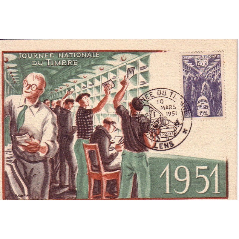 JOURNEE DU TIMBRE 1951 - LENS - PAS DE CALAIS - 10-3-1951- COTE 160€