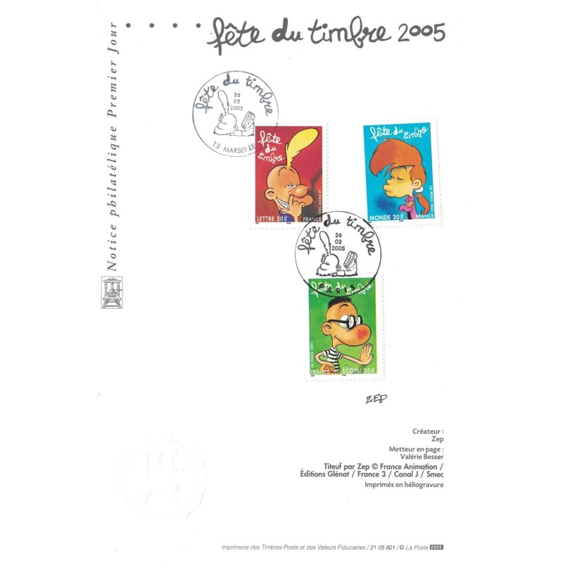 JOURNEE DU TIMBRE 2005 - PARIS ET MARSEILLE - TITEUF - FEUILLET..