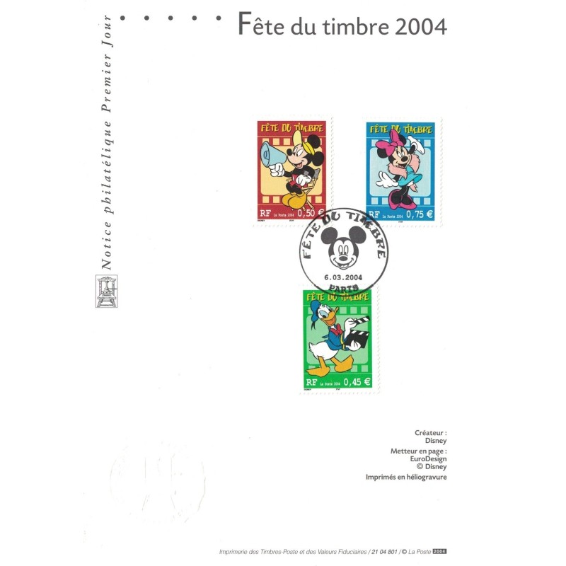 JOURNEE DU TIMBRE 2004 - PARIS - MICKEY - FEUILLET..