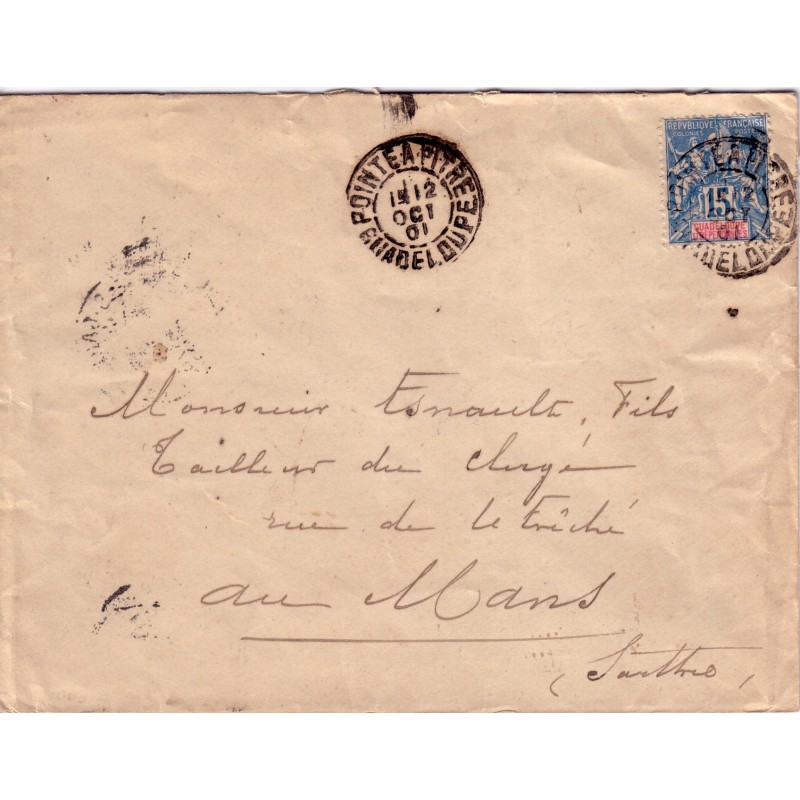 GUADELOUPE - POINTE A PITRE - ENTIER POSTAL 15c TYPE GROUPE - 1-2-1902 - CACHET MARITIME LIGNE D.