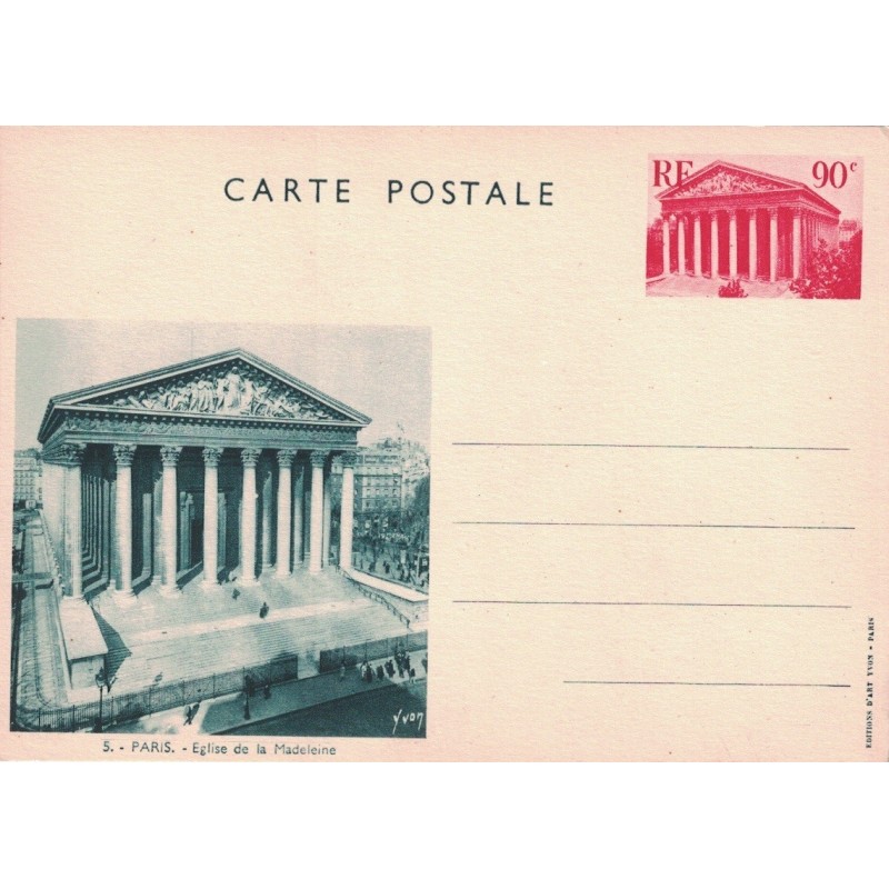 PARIS - ENTIER POSTAL NEUF - EGLISE DE LA MADELEINE - COTE 23€ - VERT SUR CARTON BLANC.