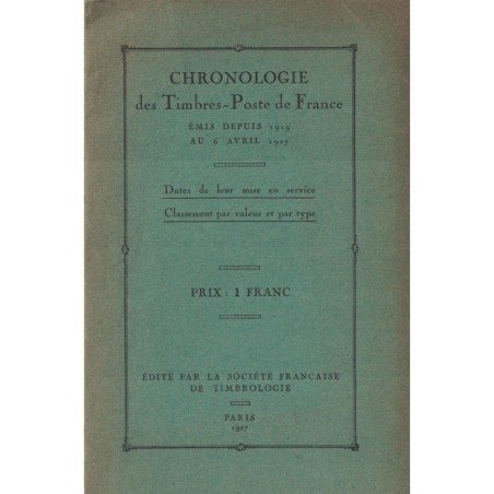 CHRONOLOGIE DES TIMBRES-POSTE DE FRANCE - DE 1919 A 1927 - 1937.