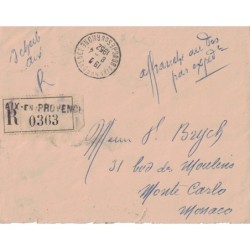 BOUCHES DU RHONE - AIX POUR MONACO - LETTRE RECOMMANDEE AFFRANCHISSEMENT EXCEPTIONNEL - LE 8-4-1952.