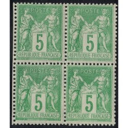 No102 - 5c TYPE SAGE BLOC DE 4 - AVEC TRACE DE CHARNIERE - COTE 70€