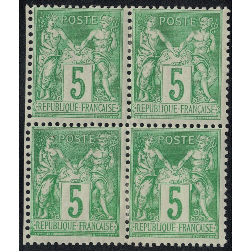 No102 - 5c TYPE SAGE BLOC DE 4 - AVEC TRACE DE CHARNIERE - COTE 70€