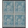 No090 - 15C BLEU SAGE - BLOC DE 4 - TRACE DE CHARNIERE - COTE 200€.