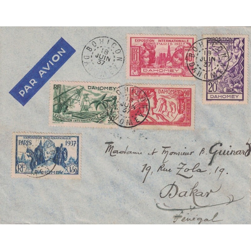 DAHOMEY - BOHICON - SERIE EXPOSITION INTERNATIONALE PARIS 1931 - LE 18-6-1937 POUR LE SENEGAL.
