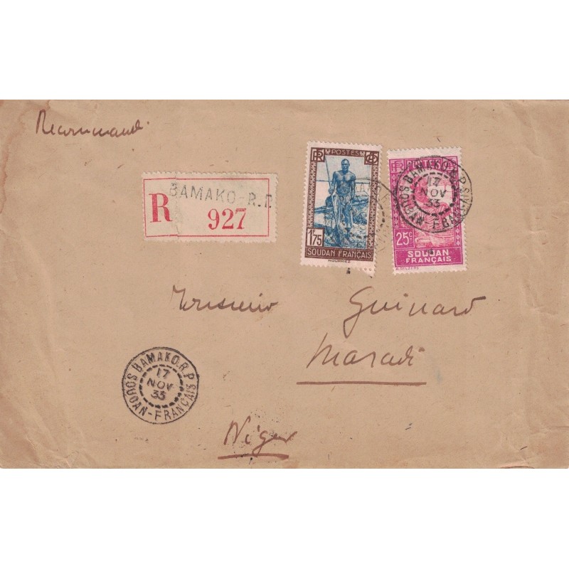 SOUDAN - BAMAKO R.P. - DU 17-10-1933 - LETTRE RECOMMANDEE POUR LE NIGER.