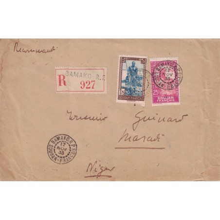 SOUDAN - BAMAKO R.P. - DU 17-10-1933 - LETTRE RECOMMANDEE POUR LE NIGER.