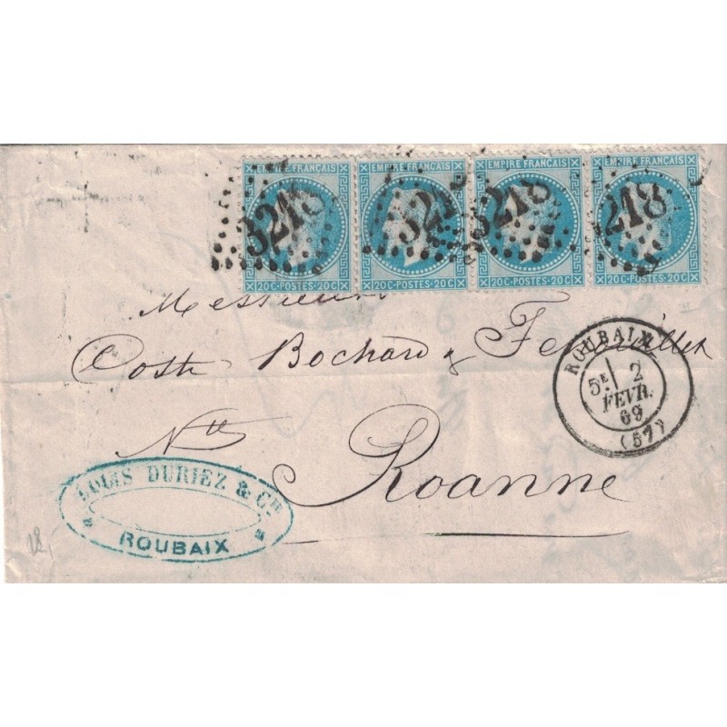 NORD - ROUBAIX - EMPIRE N°29 BANDE DE 4 - DU 7 FEVRIER 1869.