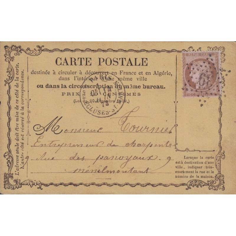 PARIS - R.DES ECLUSES-ST-MARTIN - CERES - No54 - ETOILE 39 - SUR CARTE PRECURSEUR.