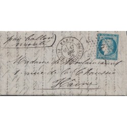 BALLON MONTE - LE LAVOISIER - SIEGE DE PARIS - No037 SUR LETTRE DE PARIS 17 DECEMBRE 1870.-