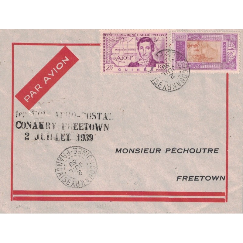 GUINEE - CONAKRY - 1er VOL AERO-POSTAL CONAKRY FREETOWN 2 JUILLET 1939 - SEULEMENT 130 PLIS.