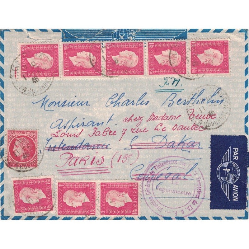 BOUCHE DU RHONE - MARSEILLE - LETTRE FM AVION POUR DAKAR SENEGAL - CACHET MILITAIRE.