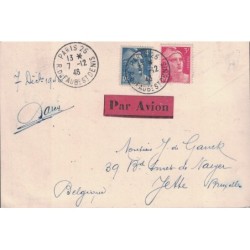 PARIS 26 - CARTE POSTALE AVION  POUR LA BELGIQUE - AFFRANCHISSEMENT GANDON - CARTE MAXIMUM MERMOZ.