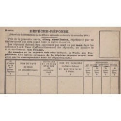 DEPECHE-REPONSE - NEUVE - DESTINEE AU REPONSE PAR PIGEONS POUR PARIS.