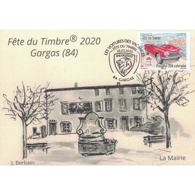 JOURNEE DU TIMBRE - FETE DU TIMBRE - 2020 - VAUCLUSE - GARGAS - THEME VOITURE PEUGEOT.