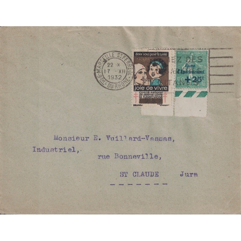 BOUCHES DU RHONE - MARSEILLE - No247 SEUL SUR LETTRE AVEC ANTITUBERCULEUX DU 17-12-1932.
