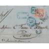 ESPAGNE - DE BARCELONE POUR PARIS - TAXE 5c DOUBLE TRAIT - ENTREE BLEU LE PERTHUS - PD SUR LE TIMBRE.