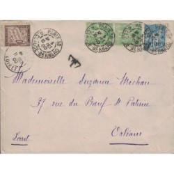 PARIS - R.CLAUDE BERNARD - BEL AFFRANCHISSEMENT SAGE - AVEC TAXE 10c A ORLEANS - 10 OCTOBRE 1900.