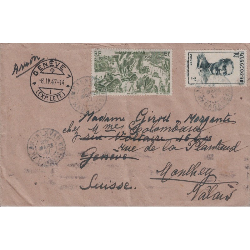 MADAGASCAR - AMBALAVAO - LETTRE AVION POUR VALAIS EN SUISSE - LE 25-3-1947.