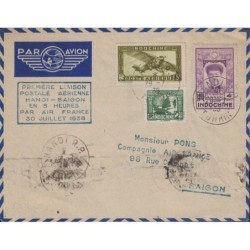 INDOCHINE - 1er LIAISON POSTALE AERIENNE HANOI-SAIGON EN 5H PAR AIR FRANCE LE 30-7-1938