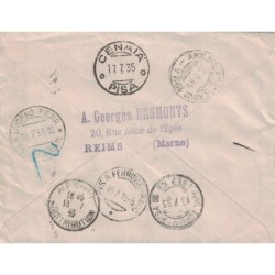 MARNE - REIMS - LETTRE RECOMMANDEE AVEC TYPE PAIX POUR LE Cte DE BEARN EN ITALIE - 5 TIMBRES TAXE EN ARRIVEE - SUPERBE.