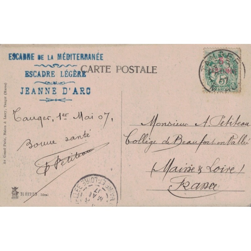 MAROC - TANGER - ESCADRE DE LA MEDITERRANEE ESCADRE LEGERE JEANNE D'ARC - 1 MAI 1907.