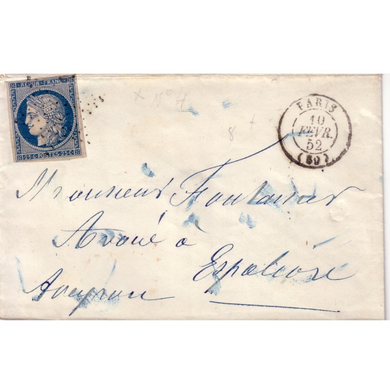 PARIS - No004 - ETOILE MUETTE - LE 10 FEVRIER 1852 POUS L'AVEYRON.