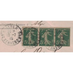 ALGERIE - ALGER R.DE STRASBOURG - SEMEUSE BANDE DE 3 PERFORATION DE LA Cie GENERALE TRANSATLANTIQUE.