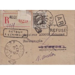ALGERIE - ALGER-RP -PETITE LETTRE RECOMMANDEE AVEC AR - RETOUR ET REFUSE LE 12-3-1945.