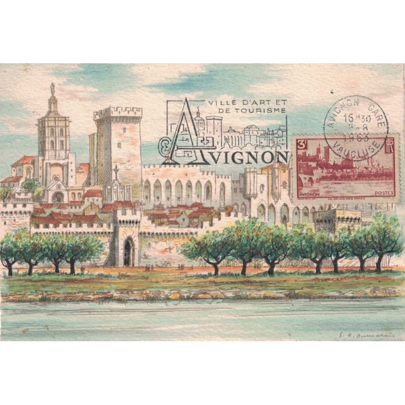 VAUCLUSE - AVIGNON - CARTE MAXIMUM LES REMPARTS ET LE PALAIS DES PAPES - 1963.