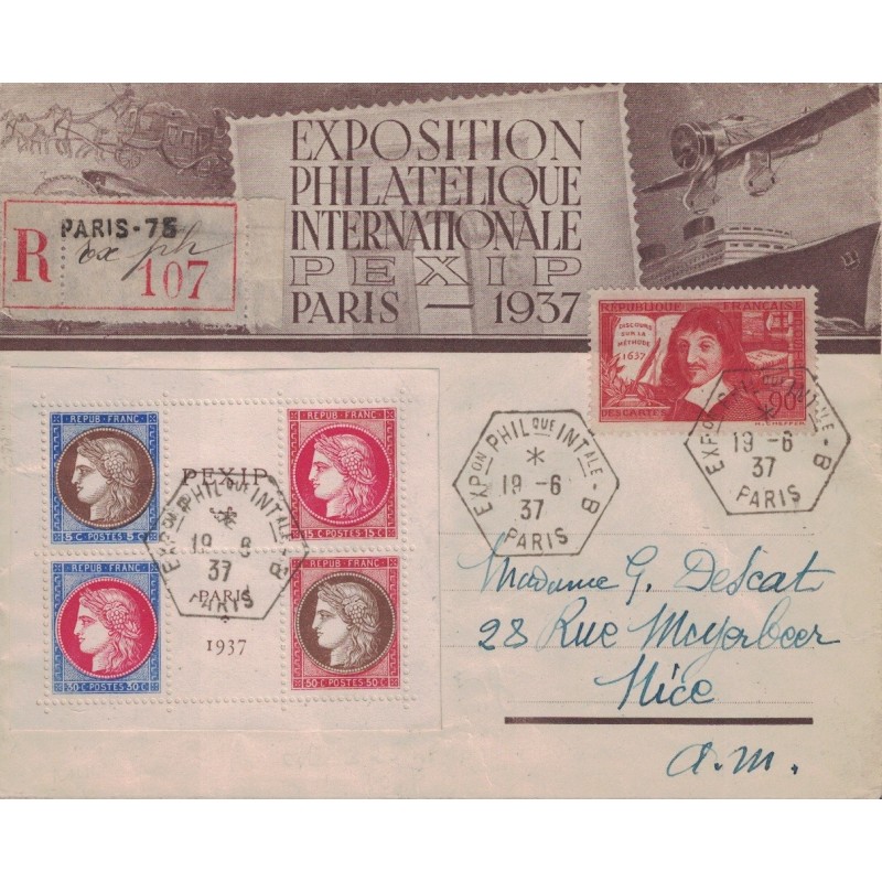 PARIS - EXPOSITION 1937 - BLOC CENTRAL No3 - LE 19-6-1937 - RARE.