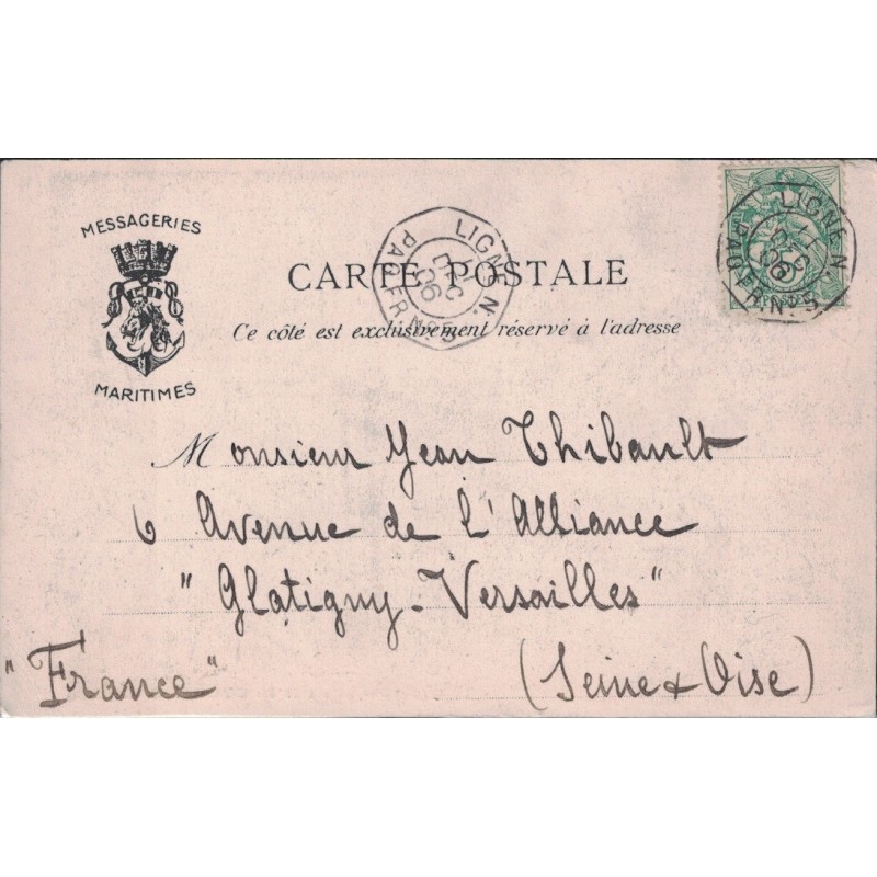 TYPE BLANC - CACHET - LIGNE N - PAQ.FR.No5 - 11-12-1906 - CARTE DE COLOMBO ANNIMEE.