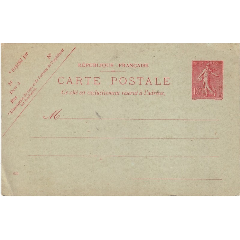 SEMEUSE LIGNEE - CARTE POSTALE - NEUVE - 10c ROSE LIGNEE - SUR VERT.