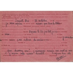 IRIS - CARTE INTERZONE - CONVOYEUR ST DIE A EPINAL - POUR UN CAPITAINE DE GENDARMERIE 20eme LEGION