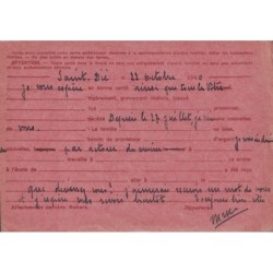 IRIS - CARTE INTERZONE - CONVOYEUR ST DIE A EPINAL - POUR UN CAPITAINE DE GENDARMERIE 20eme LEGION