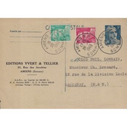 GANDON - ENTIER POSTAL 5F+4F+3F MOBILE - AMIENS RP - SOMME - 28-2-1949 - AFFRANCHISSEMENT TRICOLORE.
