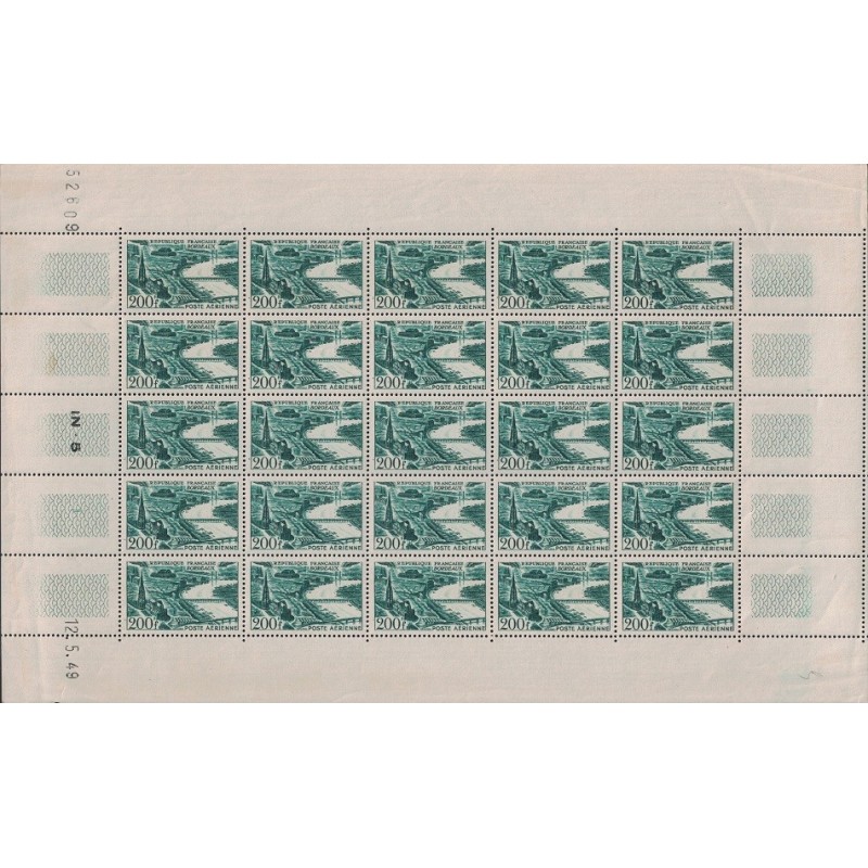 PA No025 - VUE DE BORDEAUX - PLANCHE DE 25 TIMBRES NEUF* - AVEC COIN DATE - COTE 462€.